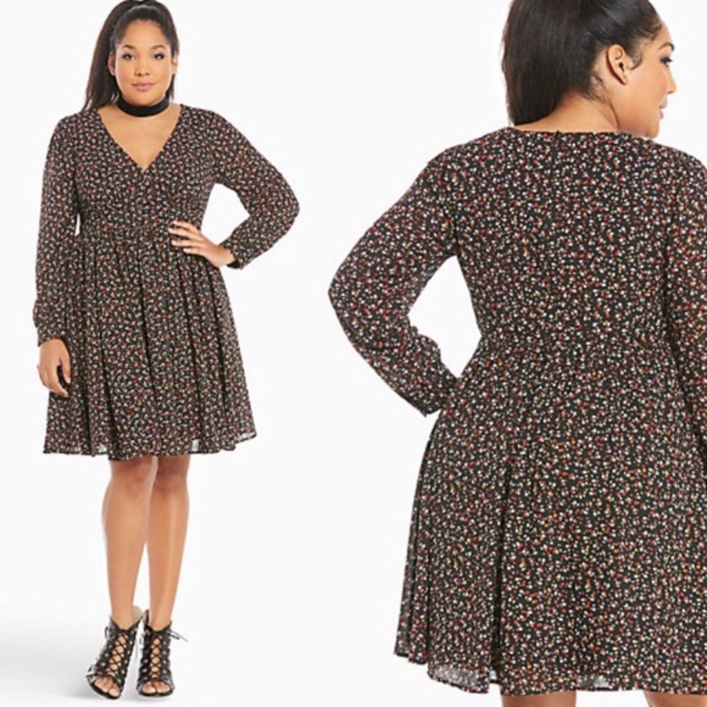 Torrid |Floral print Deep V Georgetta Skater Dress
